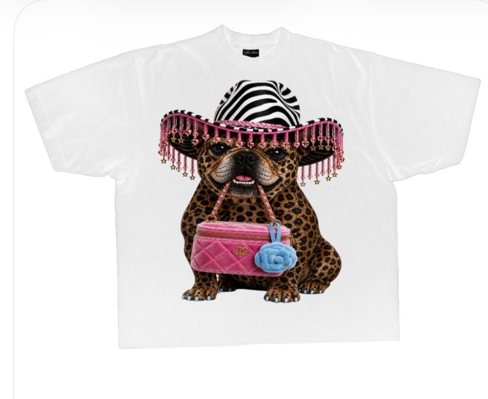 Frenchie with Zebra hat