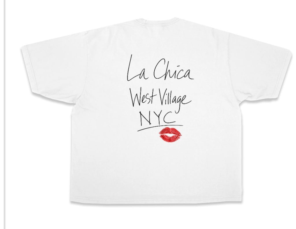 Custom t-shirt white with back logo : La Chica WestVillage NYC💋