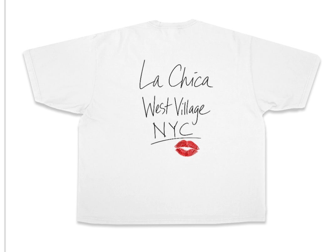 Custom t-shirt white with back logo : La Chica WestVillage NYC💋