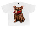 Boxy fit unisex Tattoo Frenchie with Red Labubu toy