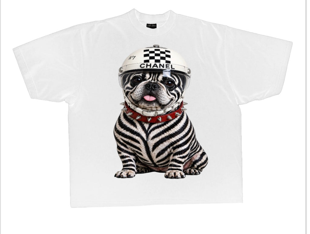 Zebra Frenchie /White tee