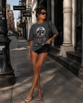 Zebra in shadow color tee with Chanel helmet