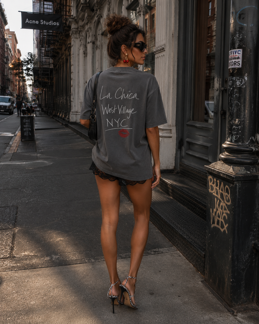 Custom t-shirt shadow with back logo : La Chica WestVillage NYC 💋